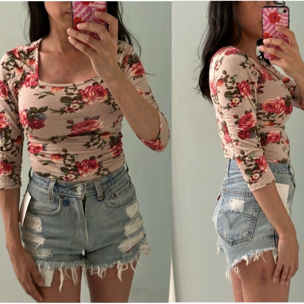Y2K Abound Nude Beige Floral Crop Top M